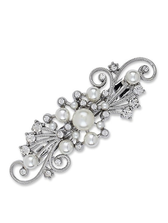 Accessories - Pearl & Rhinestone Silver-Tone Classic Vintage Hair Barrette